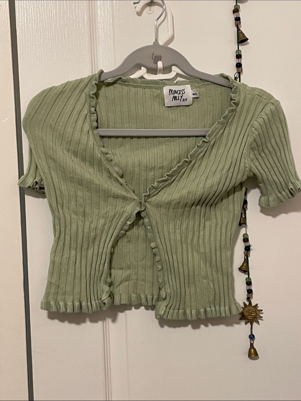 Princess Polly Light Sage Ribbed Button Crop Top